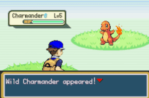 Boy in-battle sprite and wild charmander