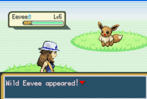 Girl in-battle sprite and wild Eevee